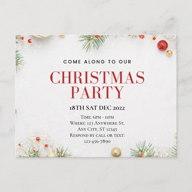 Cartão Postal Customizable Christmas Party Postcard (Frente)