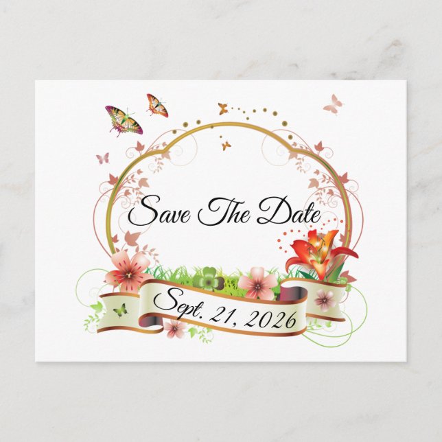 Cartão Postal Customized Elegant Save The Date (Frente)