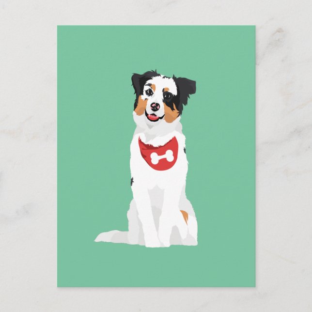Cartão Postal Cute Australian Shepherd Puppy with Red Bandana (Frente)