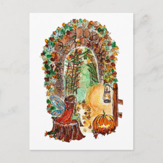 Cartão Postal Cute Autumn Fairy Halloween Watercolor