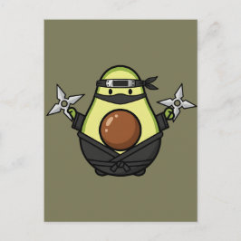 Cartão Postal Cute Avocado Ninja Shuriken Warrior Illustration