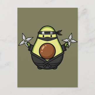 Cartão Postal Cute Avocado Ninja Shuriken Warrior Illustration