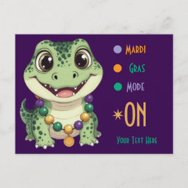 Cartão Postal Cute Baby Alligator Mardi Gras Mode On