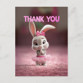 Cartão Postal Cute Baby Bunny Girl in Pink Tutu Thank You