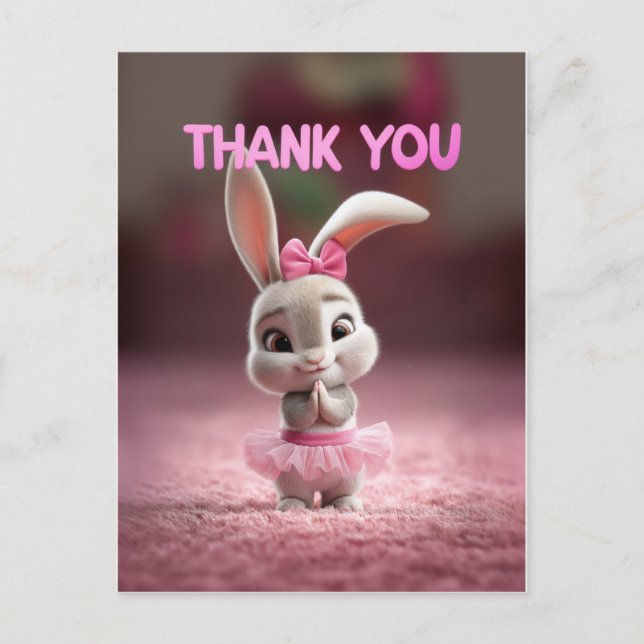 Cartão Postal Cute Baby Bunny Girl in Pink Tutu Thank You (Frente)