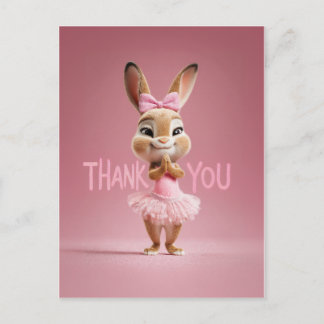 Cartão Postal Cute Baby Bunny Girl in Pink Tutu Thank You