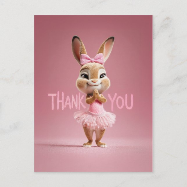 Cartão Postal Cute Baby Bunny Girl in Pink Tutu Thank You (Frente)