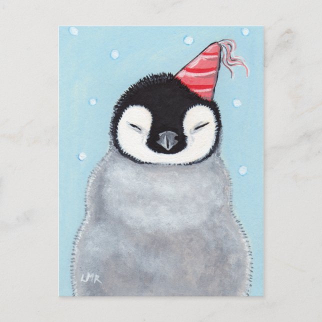 Cartão Postal Cute Baby Penguin Vestindo uma pintura de chapéu d (Frente)