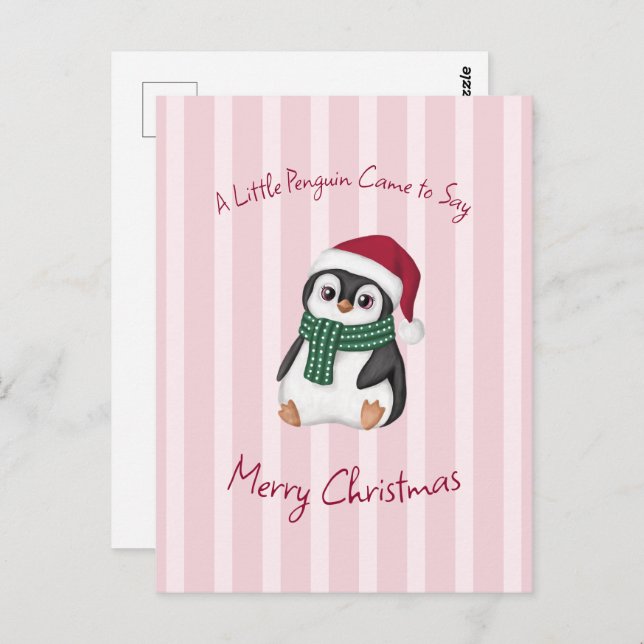 Cartão Postal Cute Baby Penguin Wearing Santa Hat Christmas (Frente/Verso)