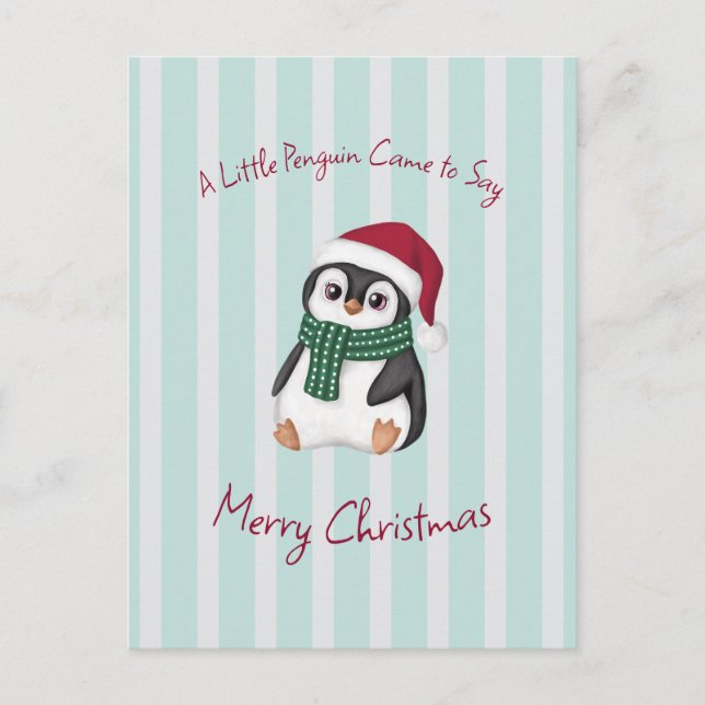 Cartão Postal Cute Baby Penguin Wearing Santa Hat Christmas (Frente)