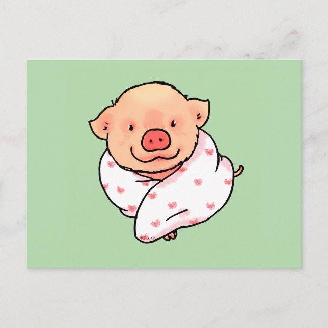 Cartão Postal Cute Baby Pig Wrapped in Blanket (Frente)