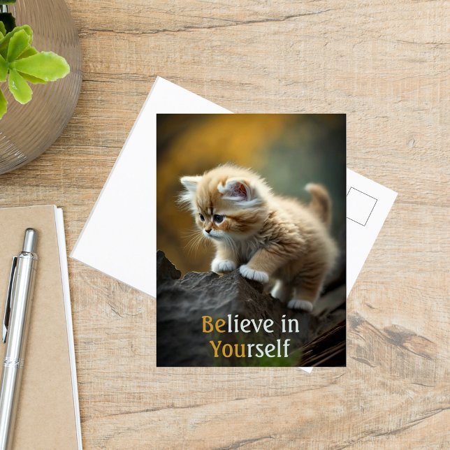 Cartão Postal Cute Believe in Yourself Inspirational Cat  (Criador carregado)