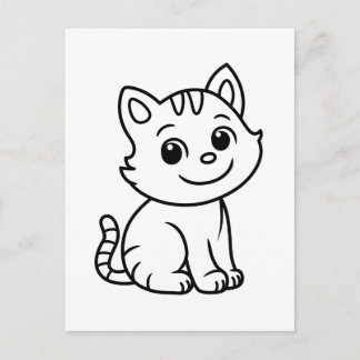 Cartão Postal Cute Black and White Sitting Cat