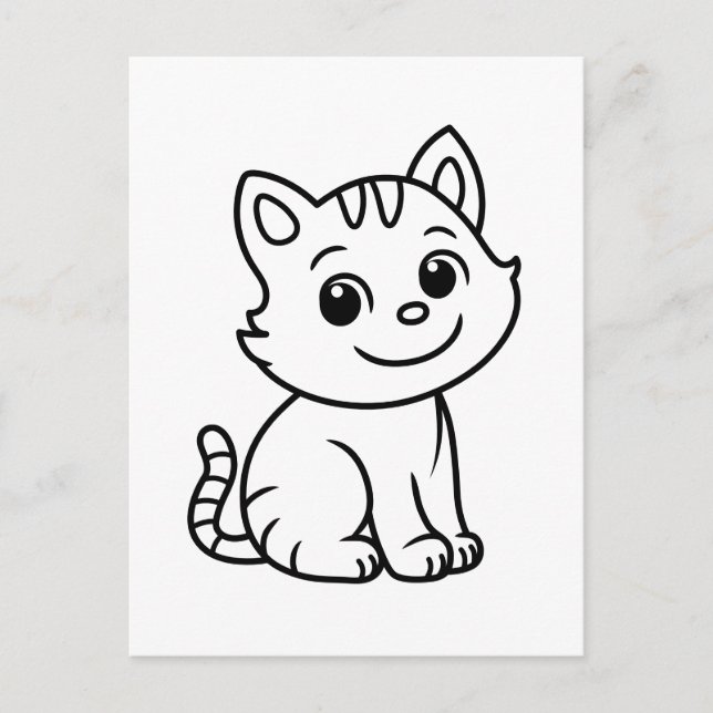 Cartão Postal Cute Black and White Sitting Cat (Frente)