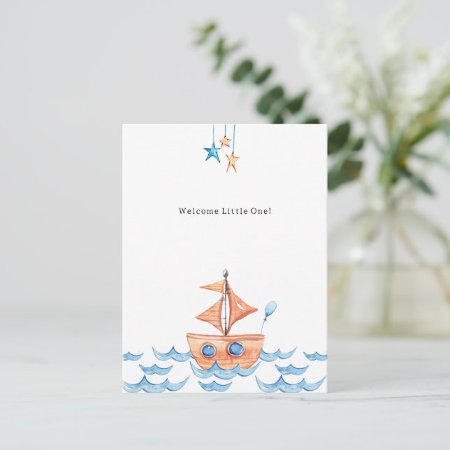 Cartão Postal Cute Boat And Ocean Welcome New Baby Card (Em pé/Frente)