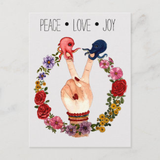 Cartão Postal Cute Boho Watercolor Floral Octopus Peace Love Joy
