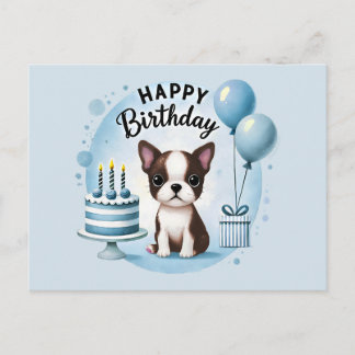 Cartão Postal Cute Boston Terrier Birthday PostCard