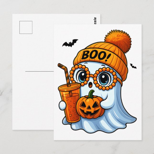 Cartão Postal Cute Boujee Ghost Halloween | Spooky Chic Aestheti (Frente/Verso)