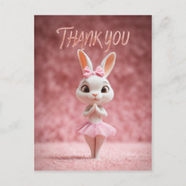Cartão Postal Cute Bunny Girl in Pink Tutu Thank You