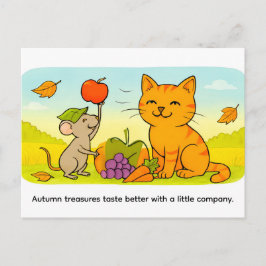 Cartão Postal Cute Cartoon Cat With Mouse and Heart Balloon