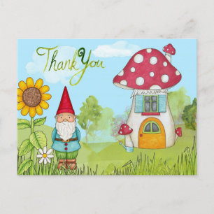 Cartão Postal Cute Cartoon Jardim Anão e Casa Obrigado