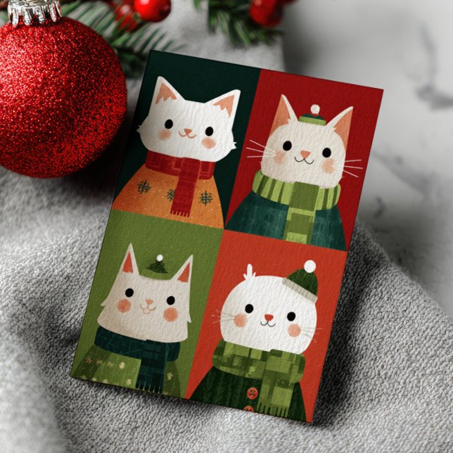 Cartão Postal Cute Cartoon Xmas Cats Whimsical Meowy Christmas  (Criador carregado)