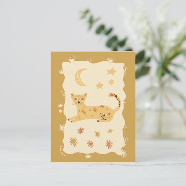Cartão Postal Cute Cat Folk Art  - Artist Postcard (Em pé/Frente)