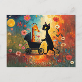 Cartão Postal Cute Cat Giraffe Postcard