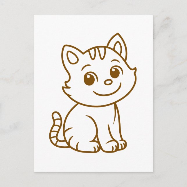Cartão Postal Cute Cat Simple Design Brown on White (Frente)