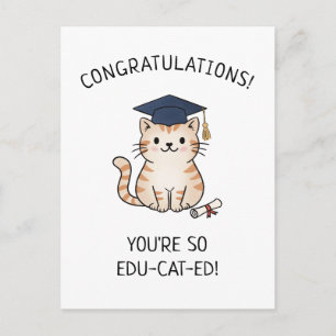 Cartão Postal Cute Cat Trocadilho Novo Graduado Saudações Engraç