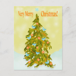 Cartão Postal Cute Christmas Tree with Blue Birds