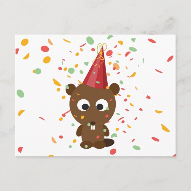 Cartão Postal Cute Confetti Party Beaver (Frente)