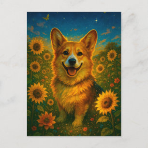 Cartão Postal Cute Corgi Sunflower Welsh Corgi Queen