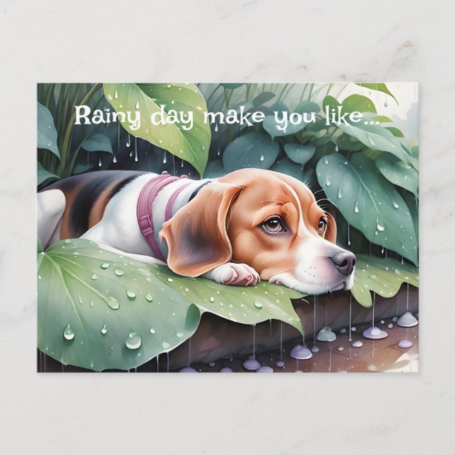 Cartão Postal Cute Cute Beagle Rainy Day Botânico Verde (Frente)