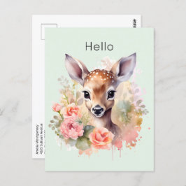 Cartão Postal Cute Deer Cercado Por Rosas
