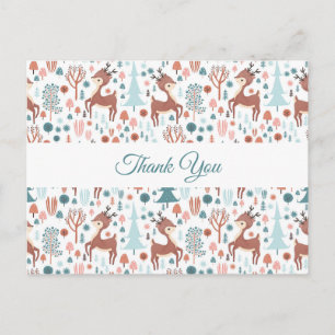 Cartão Postal Cute Deer in Whimsical Forest Padrão Obrigado