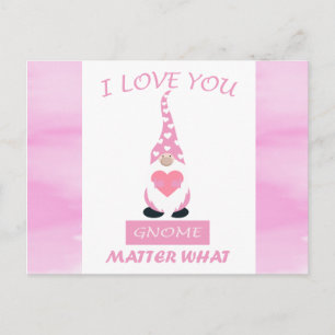 Cartão Postal Cute Divertido Rosa Dia dos Namorados Gnome Coraçã