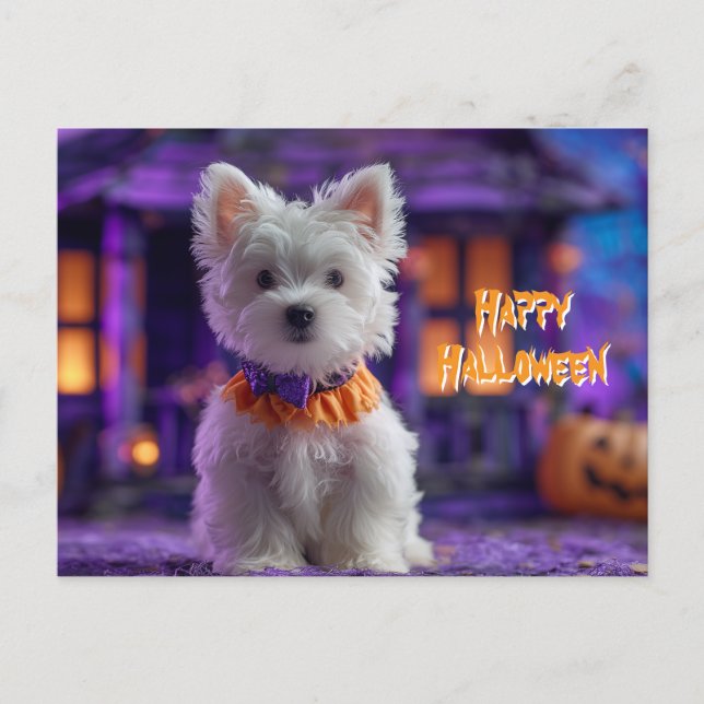 Cartão Postal Cute Dog Happy Halloween Haunted House (Frente)