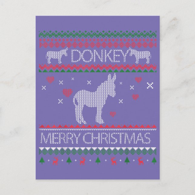Cartão Postal Cute Donkey Ugly Sweater Christmas Holiday Winter (Frente)