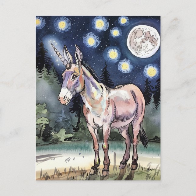 Cartão Postal Cute Donkey Unicorn (Frente)