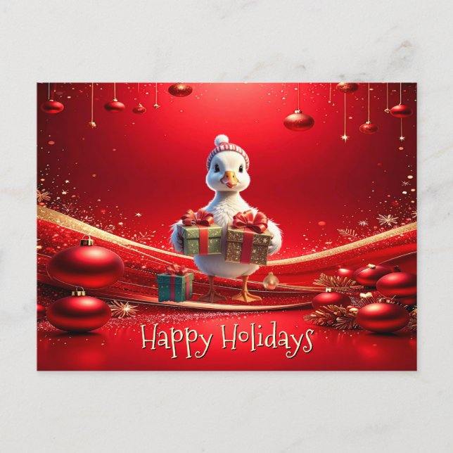 Cartão Postal Cute Duck Christmas Holiday Postcard (Frente)