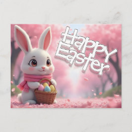 Cartão Postal Cute Easter Bunny with Basket and Colorful Eggs