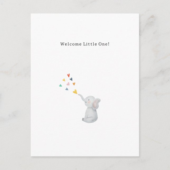 Cartão Postal Cute Elephant And Hearts Welcome New Baby Card (Frente)