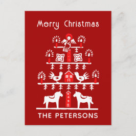 Cartão Postal Cute Festive Scandi Red White Christmas Tree