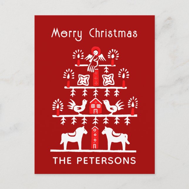 Cartão Postal Cute Festive Scandi Red White Christmas Tree (Frente)