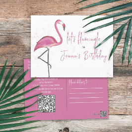 Cartão Postal Cute Flamingo Trendy Cód. QR - Aniversário Rosa