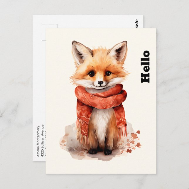 Cartão Postal Cute Fox Pup in a Red Scarf (Frente/Verso)
