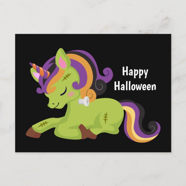 Cartão Postal Cute Frankenstein Unicorn Halloween (Frente)