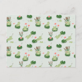 Cartão Postal Cute Frogs in Lily Pond