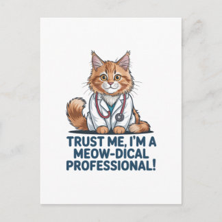 Cartão Postal Cute Funny Cat Medical Pun Illustration